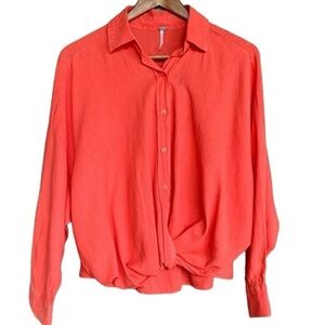 Young Fabulous & Broke Tourist Top Linen Coral Twisted Front Button Down Sz L